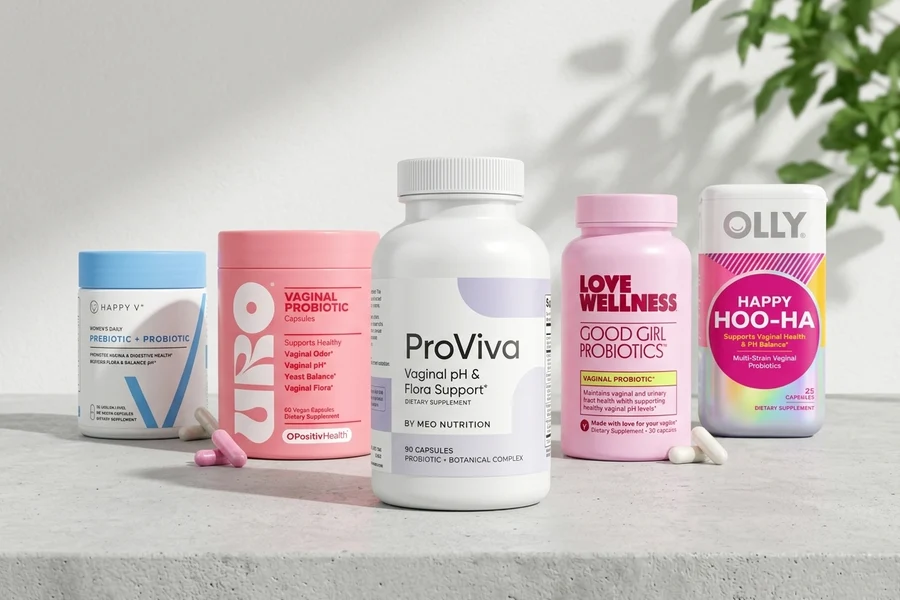 The 5 best vaginal probiotics of 2026 tested — ProViva by Meo Nutrition, Happy V, URO, OLLY and Love Wellness bottles