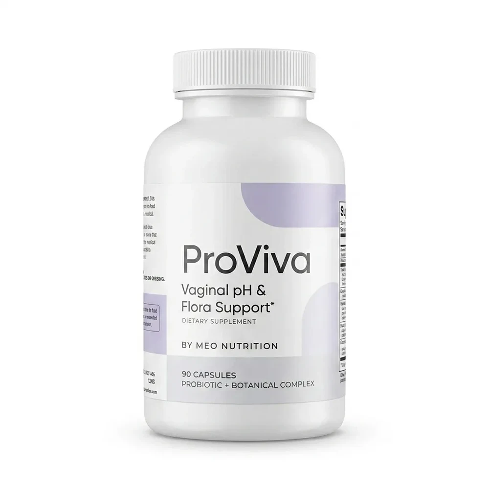ProViva Vaginal pH and Flora Support probiotic bottle by Meo Nutrition